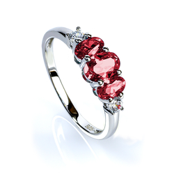 3 Oval Cut Ruby Gemstone Ring in .925 Silver