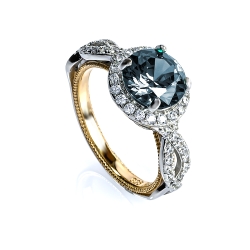 Anillo de Alejandrita Corte Redonda  .925 Azul a Verde