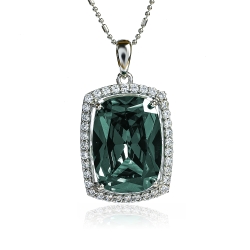 .925 Silver Big Green Blue Alexandrite Pendant