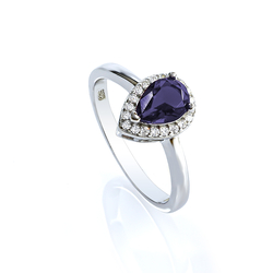 Sterling Silver Pear Cut Amethyst Ring