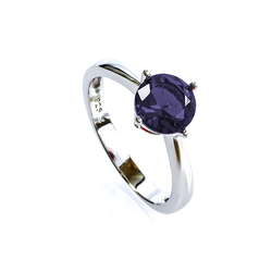 Round Cut Amethyst Solitaire Ring in Sterling Silver