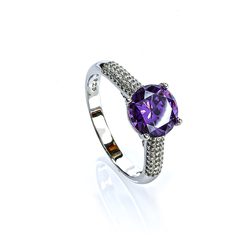 Sterling Silver Round Cut Amethyst Ring Solitaire