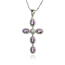 Sterling Silver Cross With Amethyst and Zirconia