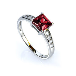 Engagement Ring in Silver With Ruby