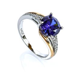 8 mm Tanzanite and Simulated Diamond Sterling Silver Ring