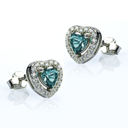 Sterling Silver Earrings with Heart Shape Aquamarine
