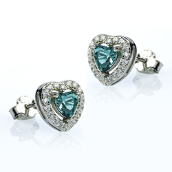 Pendientes de Plata Esterlina con Aguamarina en Forma de Corazón