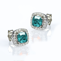 Sterling Silver Earrings with Round Shape Aquamarine