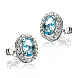 Oval Cut Aquamarine Silver Studs