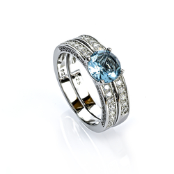 Sterling Silver Aquamarine Double Ring