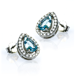 Sterling Silver Earrings with Pear Shape Aquamarine