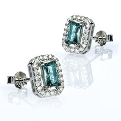 Sterling Silver Earrings with Emerald Cut Aquamarine