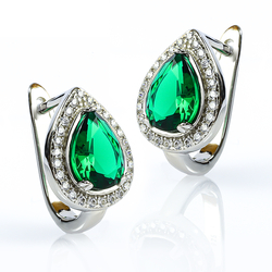 .925 Silver Set with Emerald Earrings and Pendant