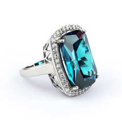 .925 Silver Big Green Blue Alexandrite Ring