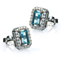 Sterling Silver Earrings with Emerald Cut Aquamarine