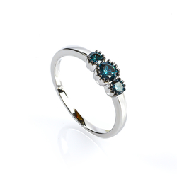 3 Stone 14K White Gold Blue Diamonds Ring