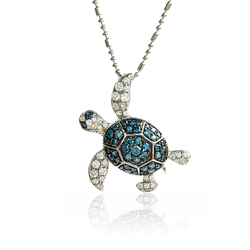 Colgante de Tortuga Oro Blanco con Diamantes Azules y Blancos Naturales