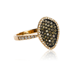 14K Yellow Gold Chocolate and White Diamonds Ring 0.60 Ctw