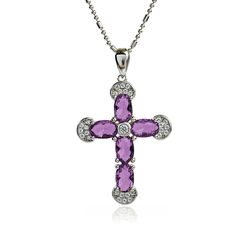 Beautiful Silver Cross With Amethyst and Zirconia 32 mm x 20 mm