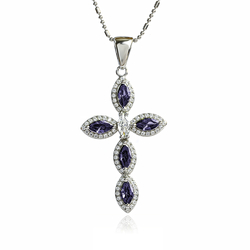 Silver Cross With Amethyst and Zirconia