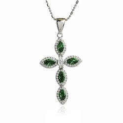 Silver Cross With Emerald and Zirconia
