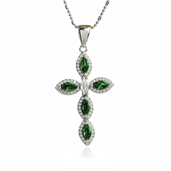 Cruz de Plata Con Esmeralda y Zirconia