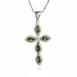 Cruz de Plata Con Peridoto y Zirconia