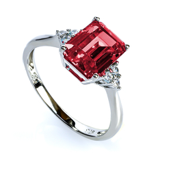 Red Ruby Emerald Cut Stone Ring