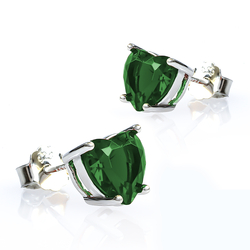Heart Shape Emerald Stud Earrings in.925 Silver