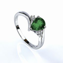 Emerald Pear Cut Silver Ring 8 mm x 6 mm