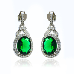 Green Emerald Earrings and Pendant .925 Silver Set