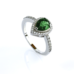 Sterling Silver Pear Cut Emerald Ring