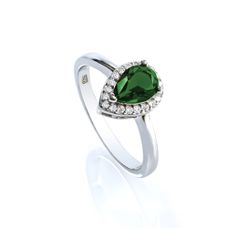 Sterling Silver Pear Cut Emerald Ring