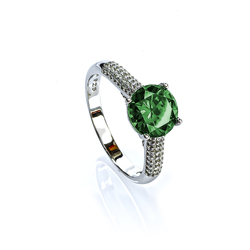 Sterling Silver Round Cut Emerald Ring Solitaire