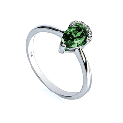 Emerald Sterling Silver Ring Pear Cut Stone