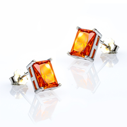 Emerald Cut Fire Opal Stud Earrings