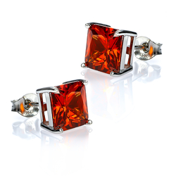 Square Cut Mexican Cherry Opal Silver Studs