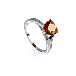 Solitaire Heart Shape Fire Opal Sterling Silver Ring