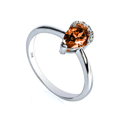 Fire Opal Sterling Silver Ring Pear Cut Stone