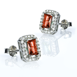 Sterling Silver Earrings with Emerald Cut Fire Opal