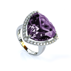 Big Sterling Silver Ring with Trillion Cut Alexandrite 18 mm