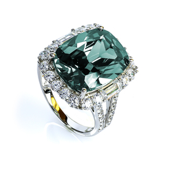 Sterling Silver Ring with Emerald Cut Alexandrite 11 mm x 16 mm