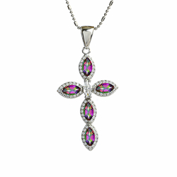 Silver Cross With Mystic Topaz and Zirconia