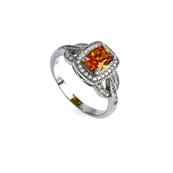 Fire Opal Sterling Silver Ring Emerald Cut Stone