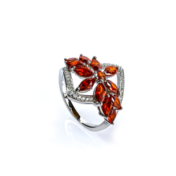 Flower Shape Fire Cherry Opal .925 Silver Ring