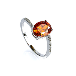 Sterling Silver Fire Cherry Opal Promise Ring 8 mm x 6 mm
