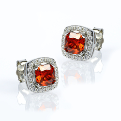 Sterling Silver Earrings with Square Shape Fire Opal