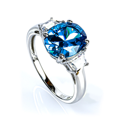 Oval Cut Blue Topaz Gemstone .925 Sterling Silver Ring