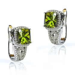 Princess Cut Peridot Silver Earrings