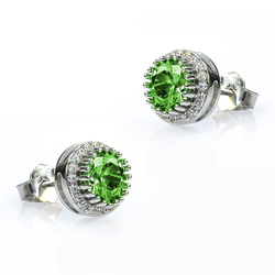 Sterling Silver Earrings with Round Shape Peridot